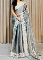 Burburry Silk Grey Party Wear Embroidery Work Saree